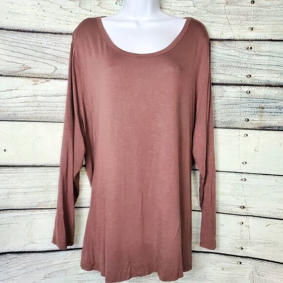 Maurices 24/7 Women’s Plus Size 3X Long Sleeve Scoop Neck Tee Brown - Picture 1 of 7